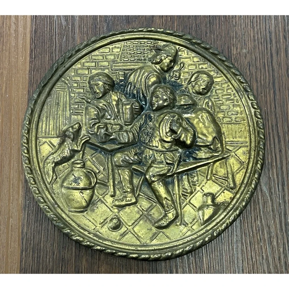 Vintage Peerage Brass Embossed Wall Hanging 2 Plates Made‎ In England
